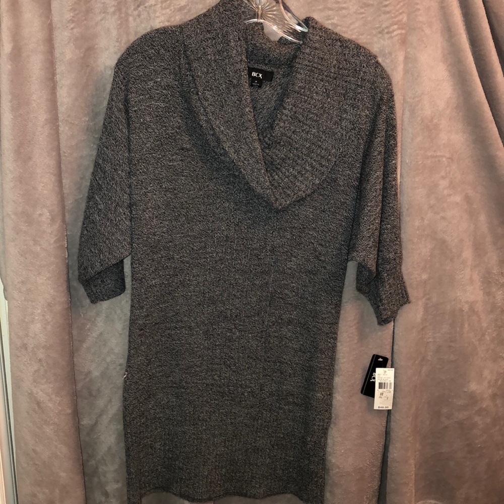 Grey sweater tunic with cowl neck
